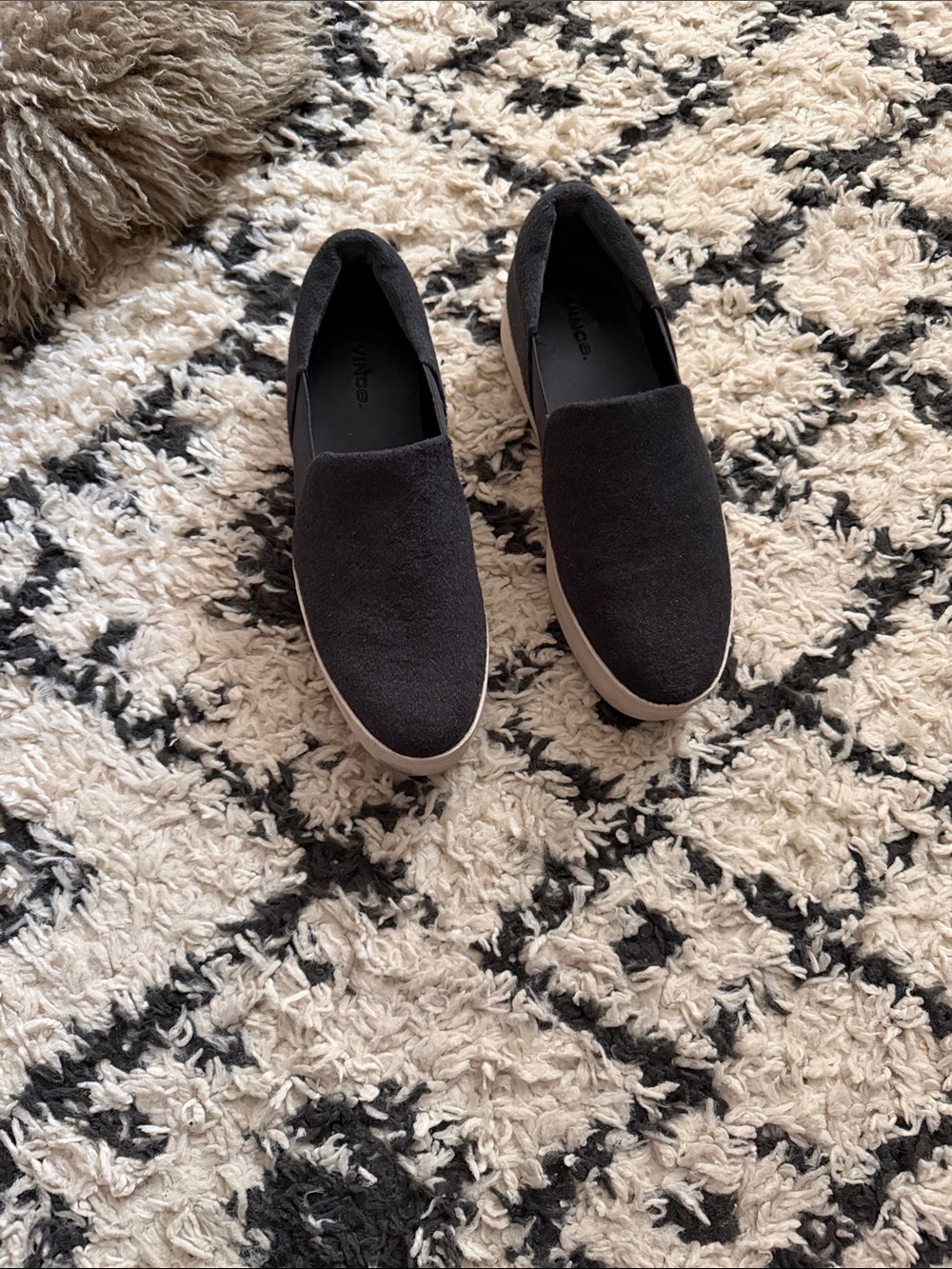 Vince Black Slip-On Loafers with Tan Sole